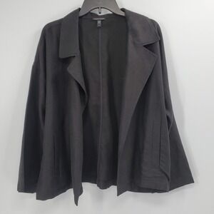 Women's Eileen Fisher Organic Linen Blend Blazer Jacket Size Large Black B1